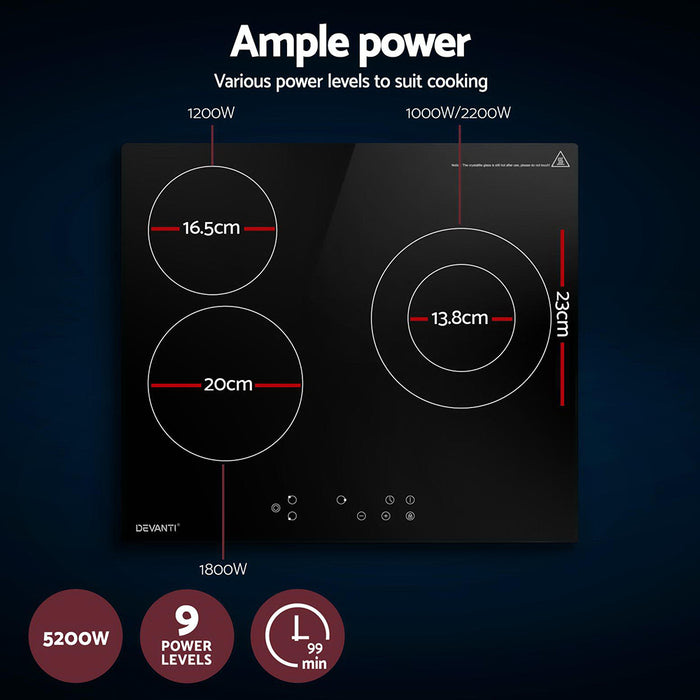 Devanti Electric Ceramic Cooktop 60cm Kitchen Cooker 4 Burner Hob Touch Control 5200W