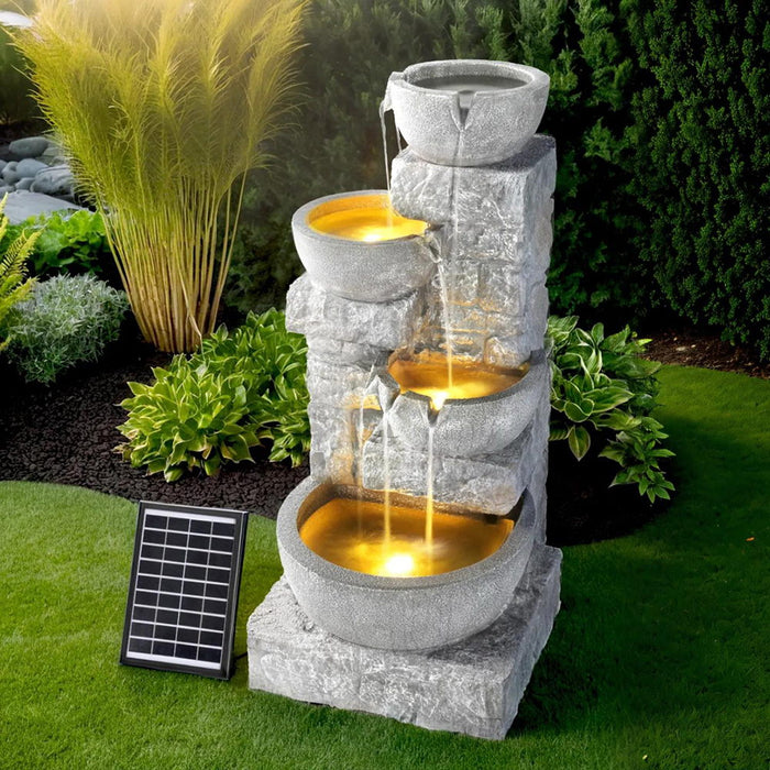 Gardeon Solar Fountain Water Feature Outdoor LED Lights Gray