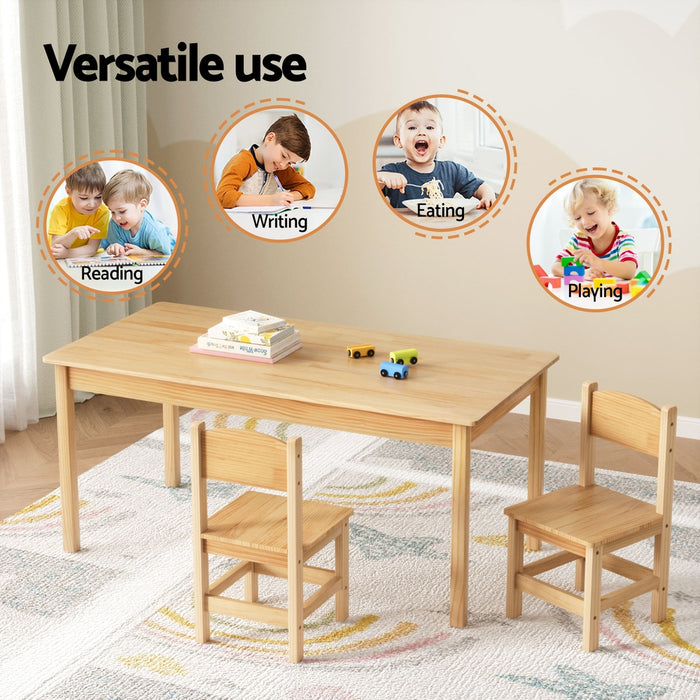 1 Keezi Kids Table and 2 Chairs Set Pinewood