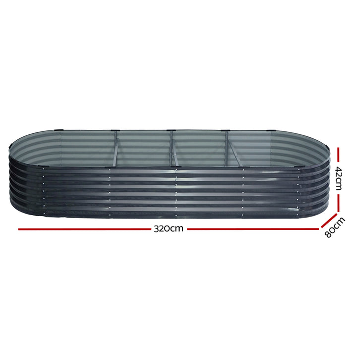 2x Green Fingers Raised Garden Bed 320X80X42cm Oval Planter Box Container Galvanised