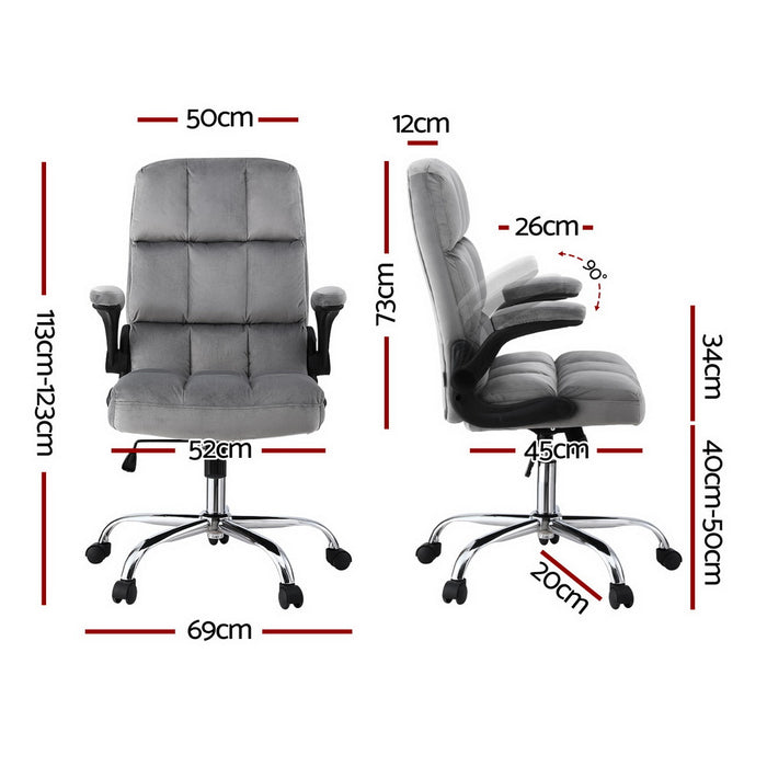 Artiss Office Chair Velvet Seat Racing Gaming Computer Desk Chairs Armrest Grey