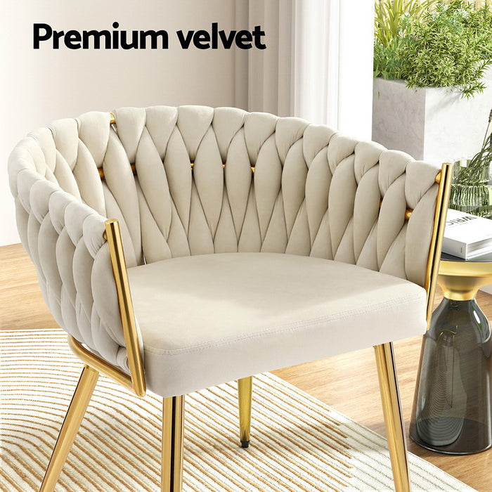 1 Artiss Dining Chair Velvet Armchair Beige