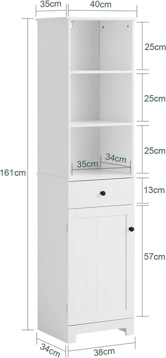 Tall Bathroom Storage Cabinet 3 Shelves, White