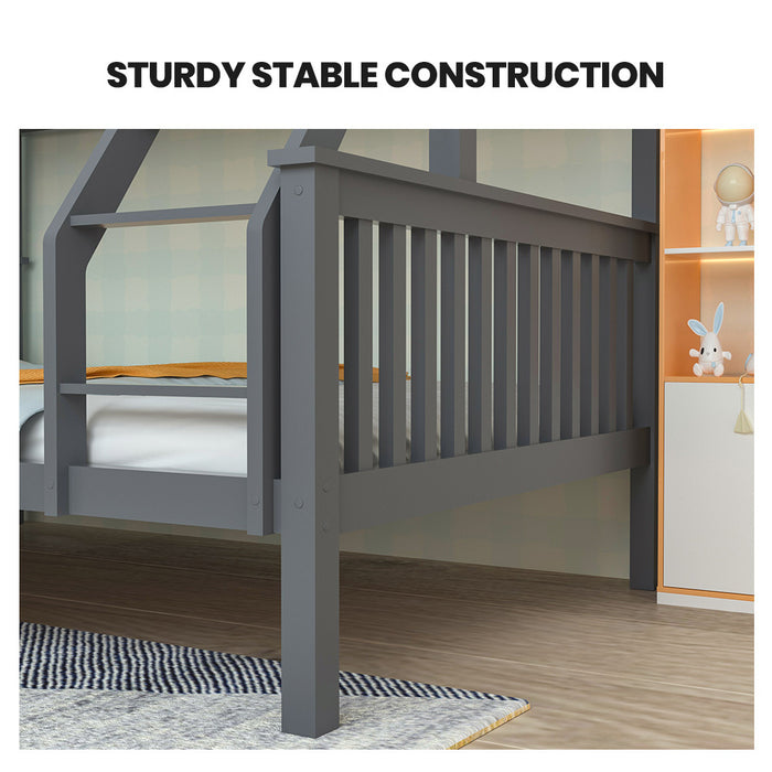 Kingston Slumber Bunk Bed Triple Wooden Single Over Double Beds for Kids, Solid Pine Wood, Convertible Design, Grey