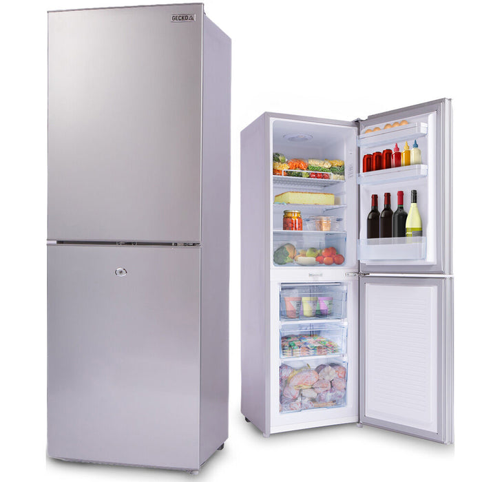 GECKO 160L Upright Portable Fridge / Freezer, 12V/24V/240V for Motorhome and Caravan, Silver