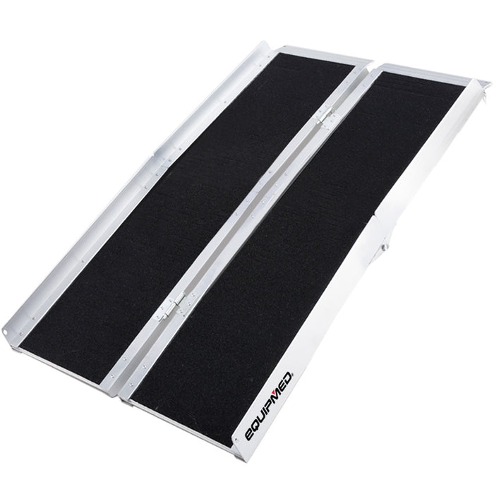 Equipmed 123cm Portable Folding Aluminium Access Ramp, 272kg Rated, Black Ultra-Grip, for Wheelchair, Mobility Scooter