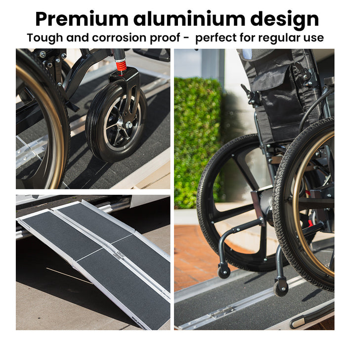 Equipmed 123cm Portable Folding Aluminium Access Ramp, 272kg Rated, Black Ultra-Grip, for Wheelchair, Mobility Scooter