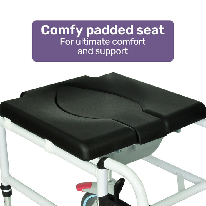 Equipmed Commode Shower Chair, Over Toilet or Bedside 136kg Capacity Aluminium frame with Wheels, Black