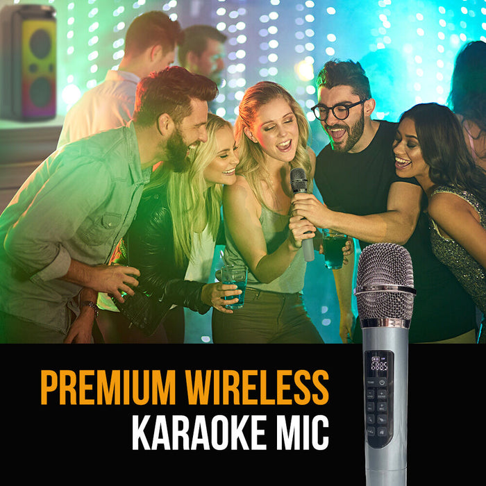 M&B Portable Splash Proof 120W Bluetooth Party Speaker with Karaoke Microphone, IPX4, TWS Pairing, Multi-Input, Lithium Battery, RGB, USB Charging