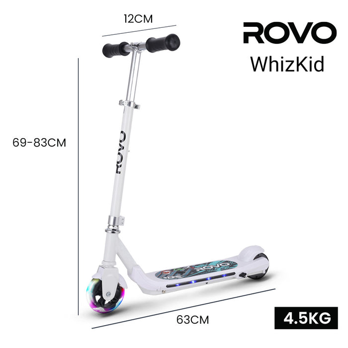 ROVO KIDS WhizKid Electric Scooter, Ages 5-11, Adjustable Height, Lithium Battery, Brushless Motor, White