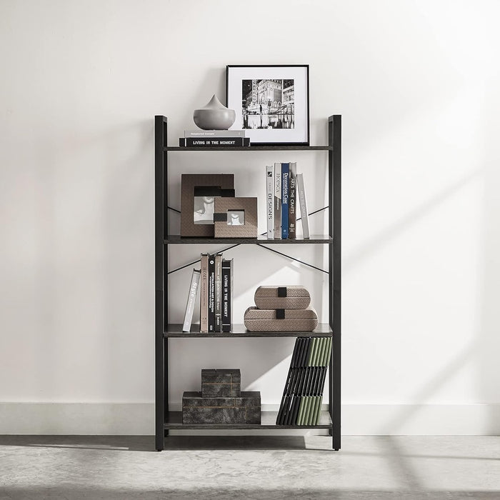 VASAGLE 4 Tier Bookshelf Industrial Style Charcoal Grey and Black