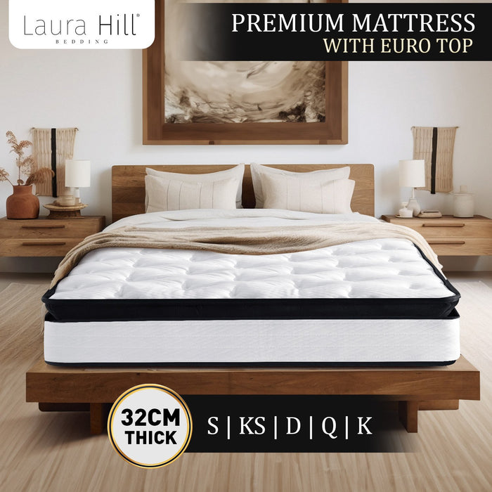 Laura Hill King Single Mattress Bed Size Euro Top 5 Zone Spring Foam 32cm