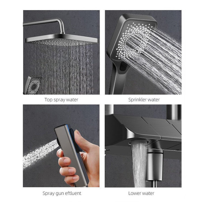 Geobella Luxury Shower System Hot Cold Mixer Shower Set Bathroom Thermostatic SPA Rainfall Bath Tap Bathtub Wall Mount LED Digital Faucet