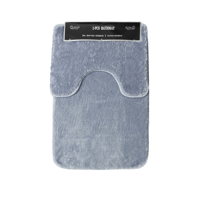 2 Pce Sorrento Plush Quality Non-slip Rubber Back Bath Mat Set Slate Grey