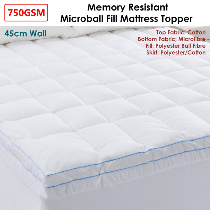 Cloudland 750GSM Memory Resistant Microball Fill Mattress Topper King