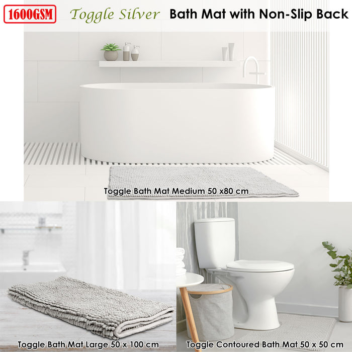 Toggle Microfiber Bath Mat Large Silver