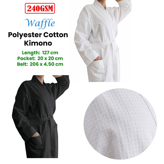 Jason 240GSM Waffle Polyester Cotton Kimono White