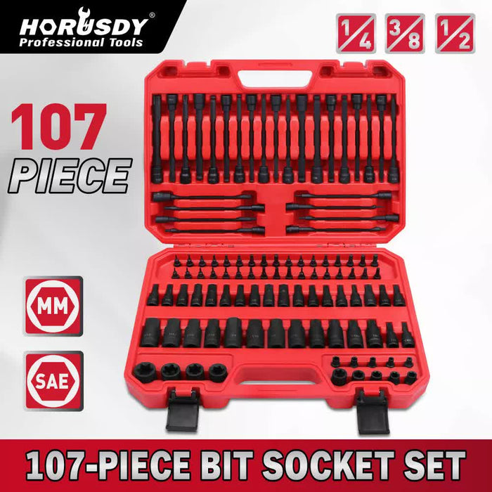 107Pc Hex & Torx Bit Socket Set E-Torx Extra Long Allen Key Sockets Metric & SAE