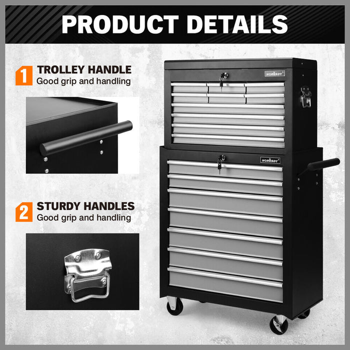 Grey 17 Drawer Tool Box Trolley Cabinet Storage Cart Garage Toolbox Organiser