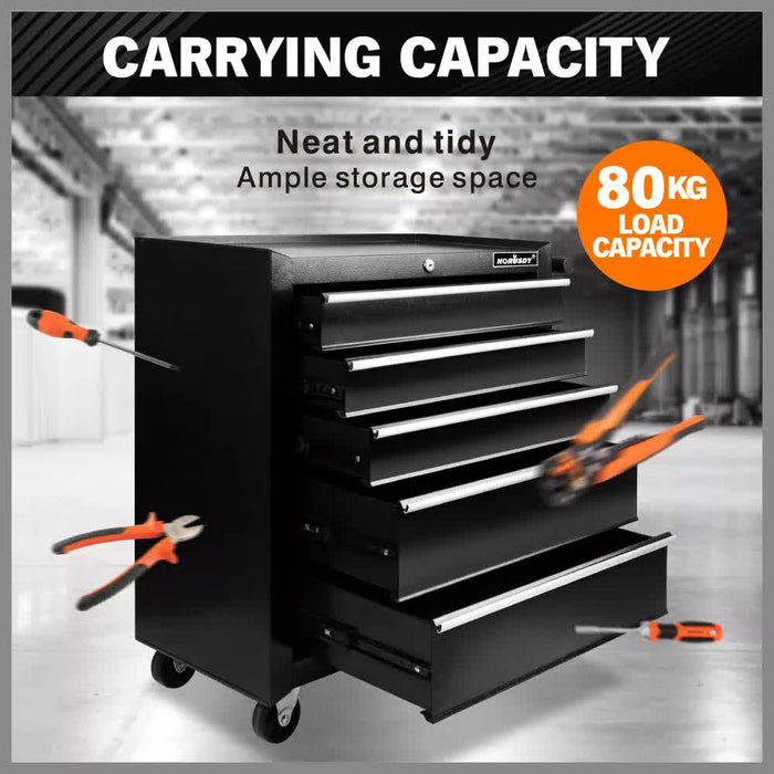 Black15 Drawer Tool Box Trolley Cabinet Storage Cart Garage Toolbox Organiser