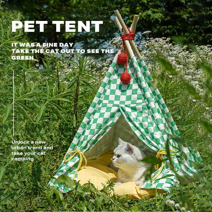 Solid wood pet tent nest with removable mattress