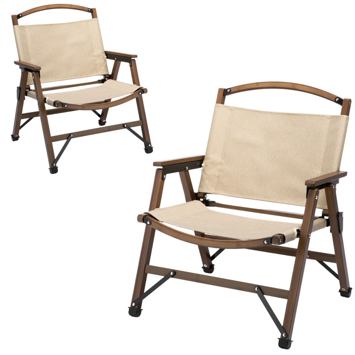 2x Bamboo Foldable Outdoor Camping Chair Wooden Travel Picnic Park Folding - Khaki/Beige