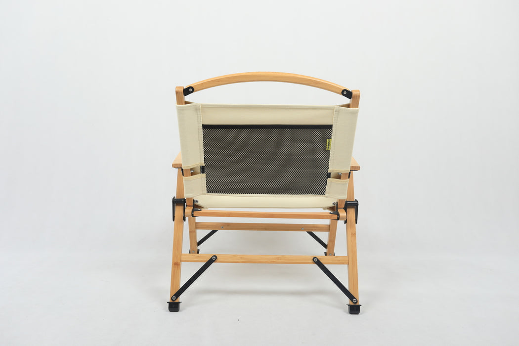 Bamboo Canvas Foldable Outdoor Camping Chair Wooden Travel Picnic Park - Khaki/Beige