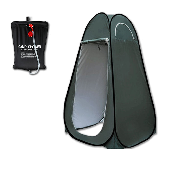 Pop Up Portable Privacy Shower room Tent &20L Outdoor Camping Water Bag Camp Set - green