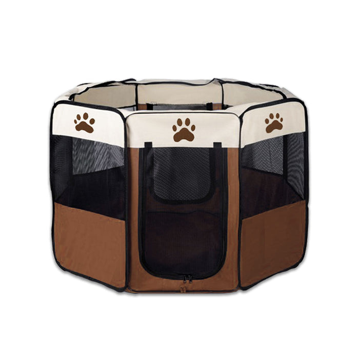 8 Panel Pet Dog Cat Crate Play Pen Bags Kennel Portable Tent Playpen Puppy Cage Extra Large Brown