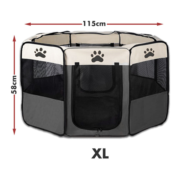 8 Panel Pet Dog Cat Crate Play Pen Bags Kennel Portable Tent Playpen Puppy Cage Extra Large Grey