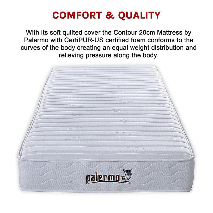 Palermo Contour 20cm Encased Coil Single Mattress CertiPUR-US Certified Foam