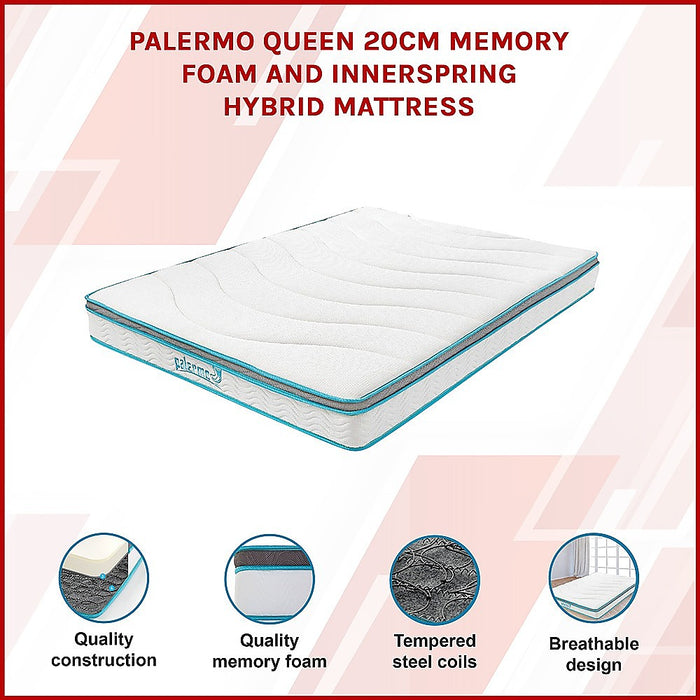 Palermo Queen 20cm Memory Foam and Innerspring Hybrid Mattress