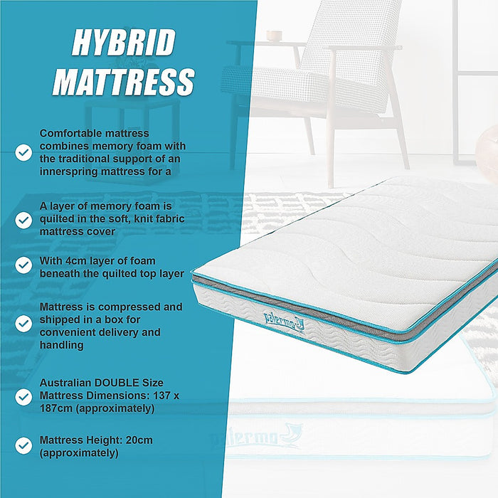 Palermo Double 20cm Memory Foam and Innerspring Hybrid Mattress