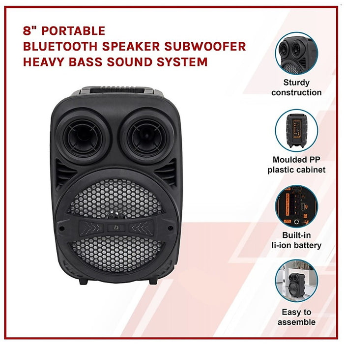 8" Portable Bluetooth Speaker Subwoofer Heavy Bass Sound System