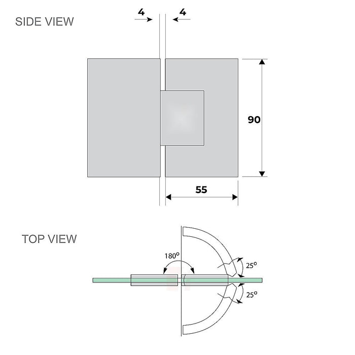 180° Brass Glass-to-Glass Shower Door Hinge in Black