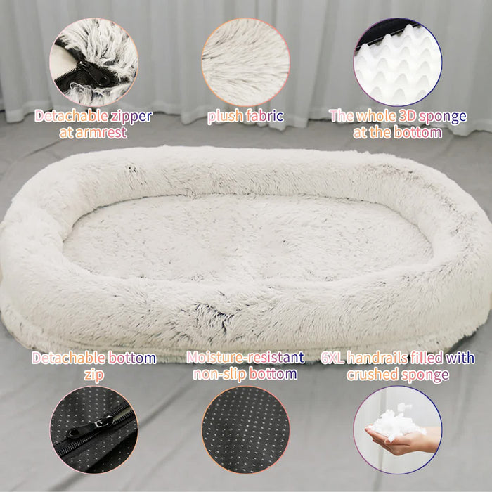 Fluffy Donut-Shaped Pet Bed- Soft, Cozy, and Anti-Anxiety for Dogs and Cats, Machine Washable  Gradient Gray  Size:L 90*65*20cm