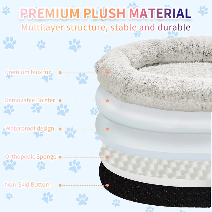 Fluffy Donut-Shaped Pet Bed- Soft, Cozy, and Anti-Anxiety for Dogs and Cats, Machine Washable  cyan blue Size:S 60*15*18cm