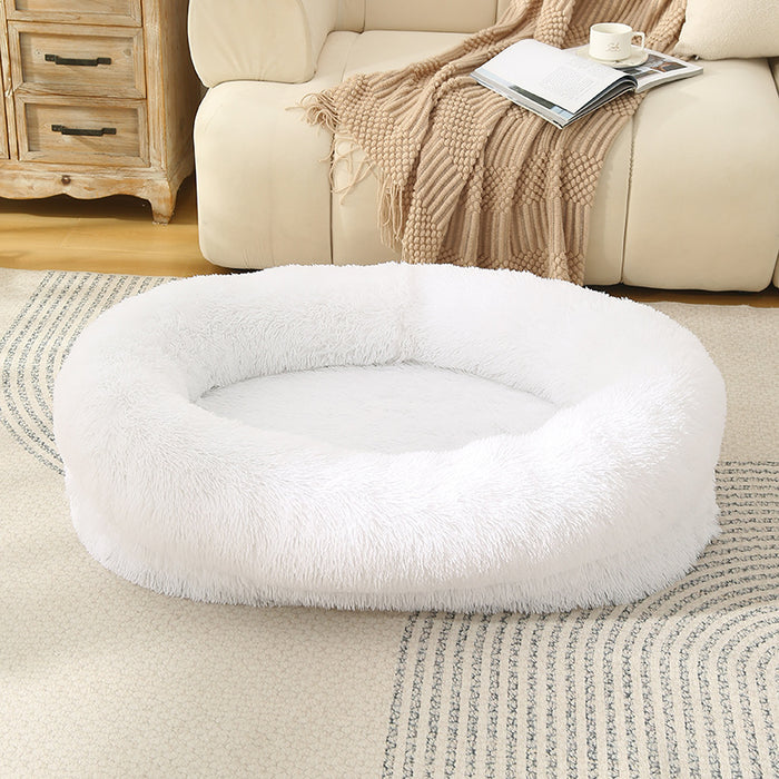 Fluffy Donut-Shaped Pet Bed- Soft, Cozy, and Anti-Anxiety for Dogs and Cats, Machine Washable  White Size:M 75*55*18cm