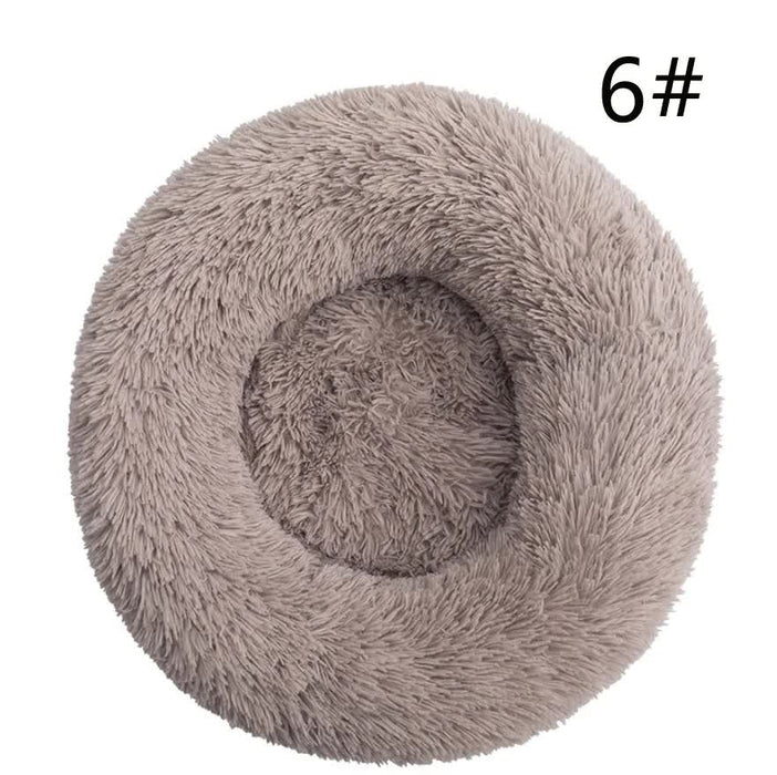 Calming Donut Pet Bed -Soft Faux Fur, Anti-Anxiety Fluffy Round Bed for Cats and Small Dogs (Beige Brown)50cm