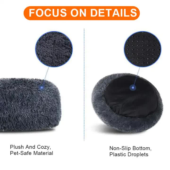 Calming Donut Pet Bed -Soft Faux Fur, Anti-Anxiety Fluffy Round Bed for Cats and Small Dogs (Dark Gray)40cm