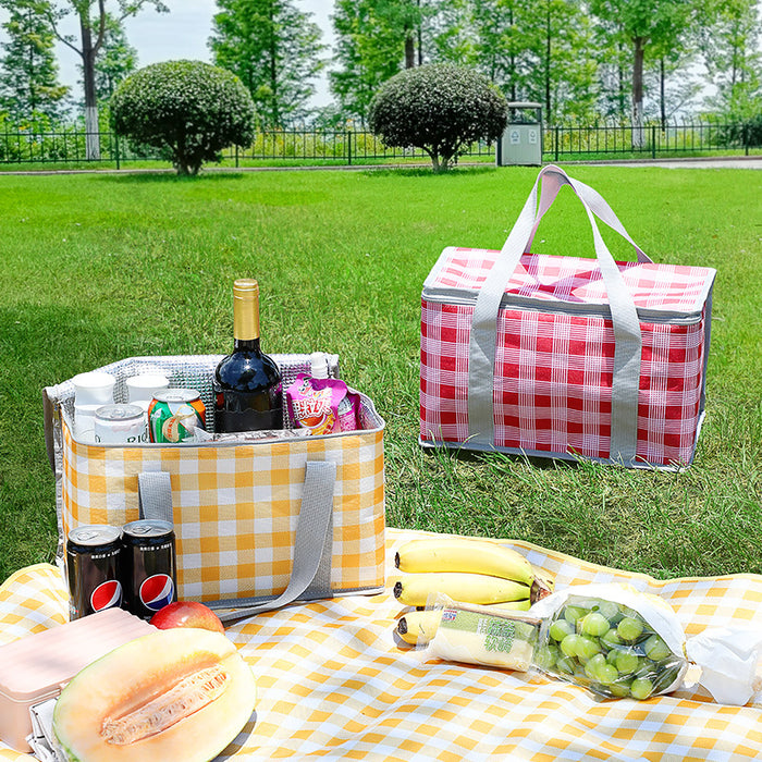 2PCS Green Insulated Picnic Lunch Bag with Checkered Design, Thermal Storage for Hot and Cold Items