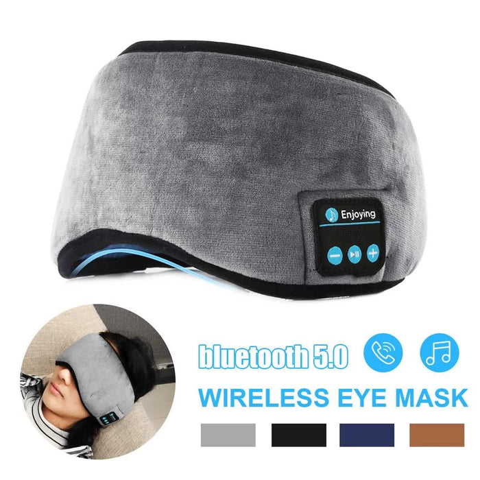 Blue Bluetooth 5.0 Wireless Sleep Eye Mask - Soft Plush Eye Cover with Built-in Speakers (13 x 16.5 x 6 cm)