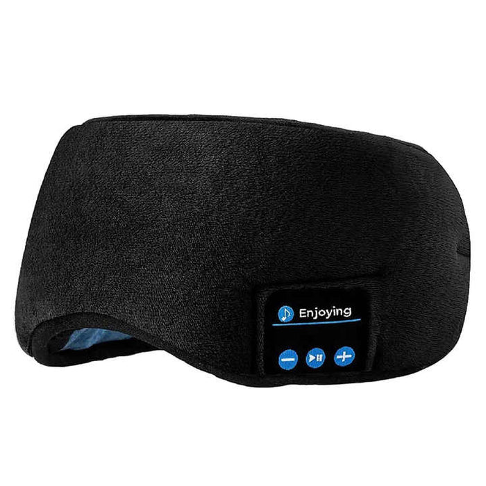 Black Bluetooth 5.0 Wireless Sleep Eye Mask - Soft Plush Eye Cover with Built-in Speakers (13 x 16.5 x 6 cm)