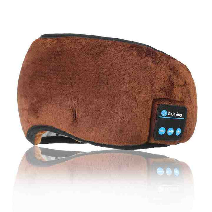 Brown Bluetooth 5.0 Wireless Sleep Eye Mask - Soft Plush Eye Cover with Built-in Speakers (13 x 16.5 x 6 cm)