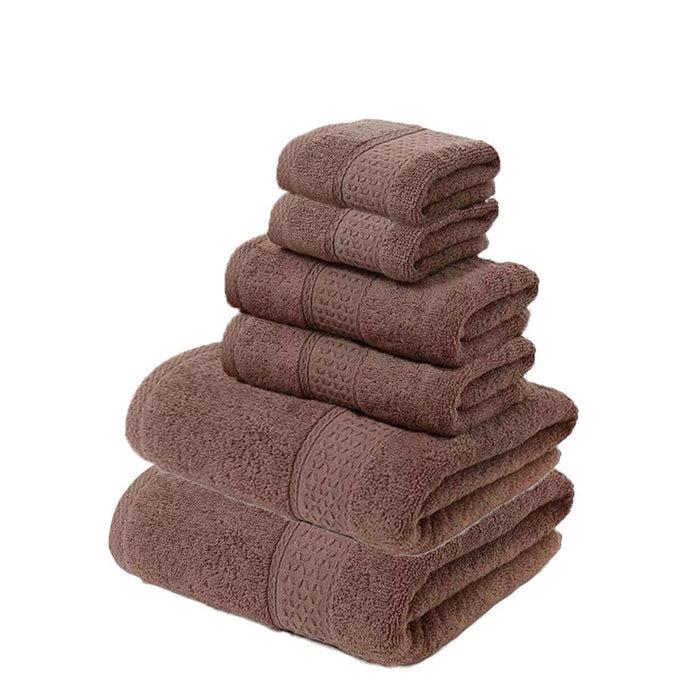 Brown Luxury 6-Piece 100% Cotton Towel Set - 2 Bath Towels, 2 Hand Towels, 2 Face Towels