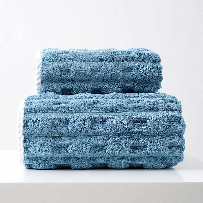 Dark Blue Thickened Coral Fleece Towel Set, Large Bath Towel & Face Towel Combo, Soft & Absorbent Towels for Home Use