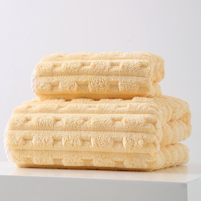 Yellow Thickened Coral Fleece Towel Set, Large Bath Towel & Face Towel Combo, Soft & Absorbent Towels for Home Use