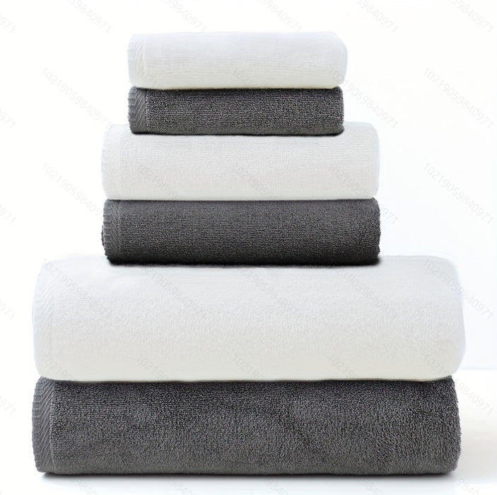 Gray and White Premium Cotton Towel Set - 6 Pieces, Soft & Absorbent Bath Towels for Adults