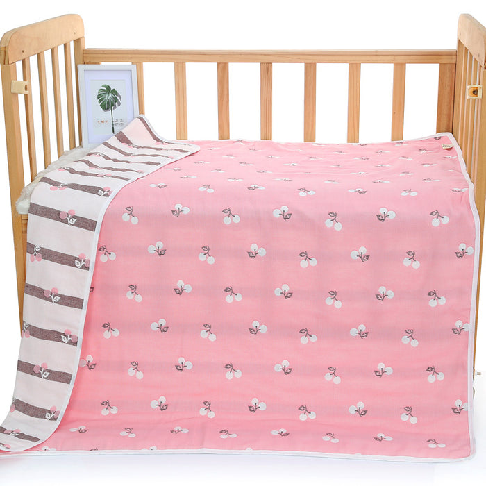 Pink Cherry, 6-Layer Muslin Baby Blanket - Soft Cotton Bedding for Infants and Toddlers, 110x110 cm,