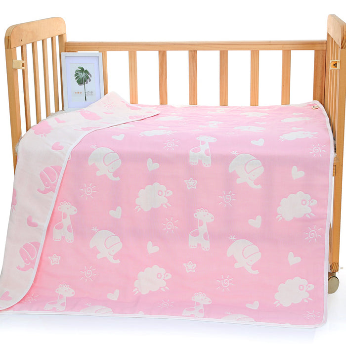 Pink Animal, 6-Layer Muslin Baby Blanket - Soft Cotton Bedding for Infants and Toddlers, 110x110 cm,